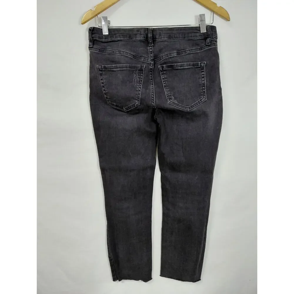 Free People Dark Wash Distressed Raw Hem Stretch Denim Jeans Women Size 26